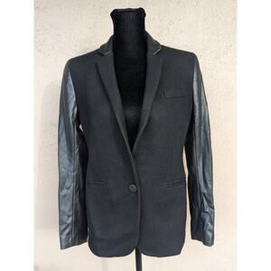 💜Babaton Blazer with Faux Leather Collar & Sleeves - Wool & Cashmere Blend